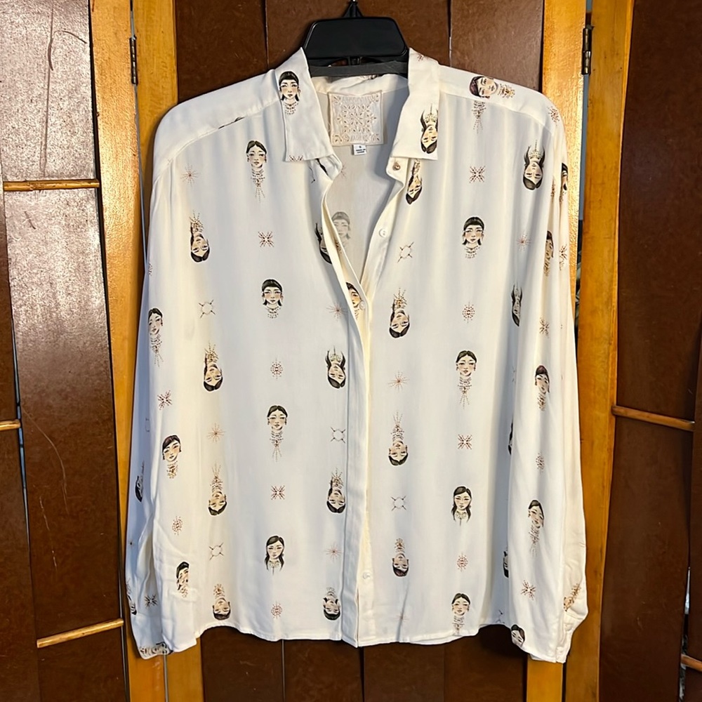 Johnny Was Jade faces print blouse.